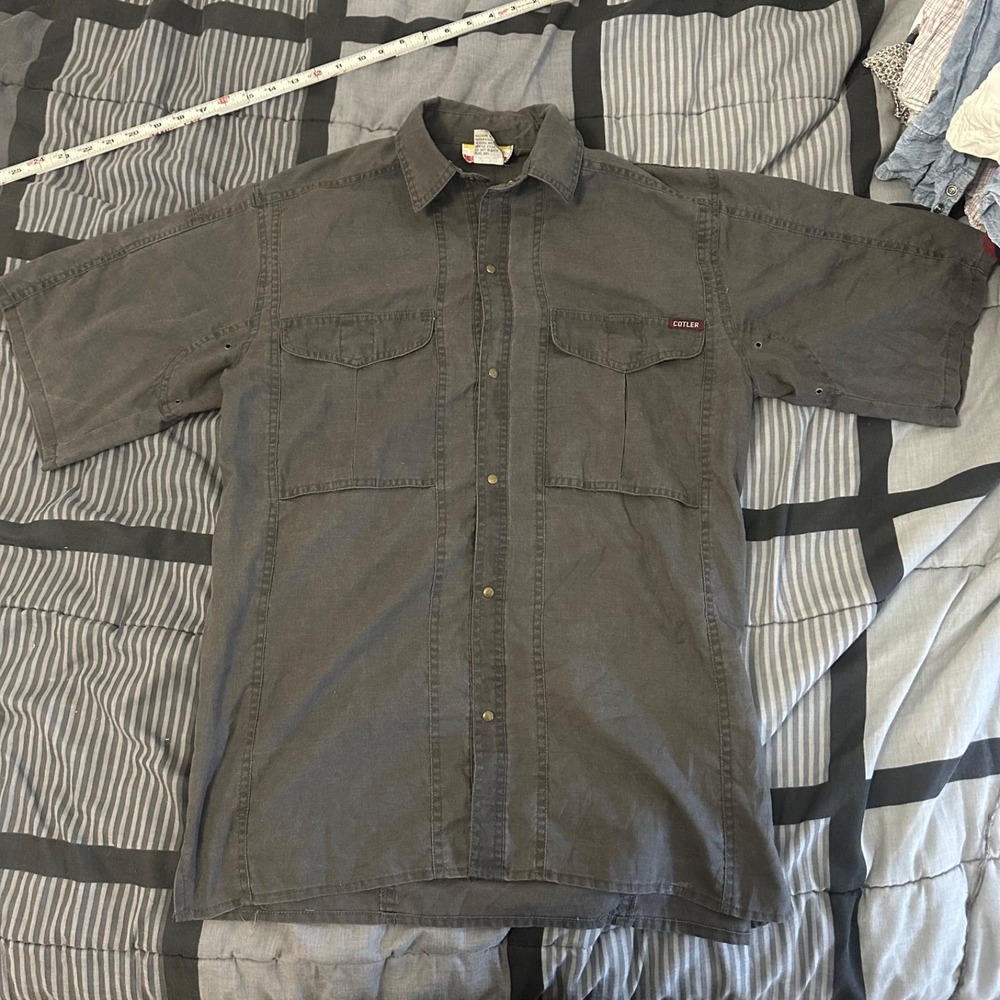 Vintage‎ Cotler Button Up Shirt Men's Medium Pearl Snap Outdoors Cotton 90s Gray